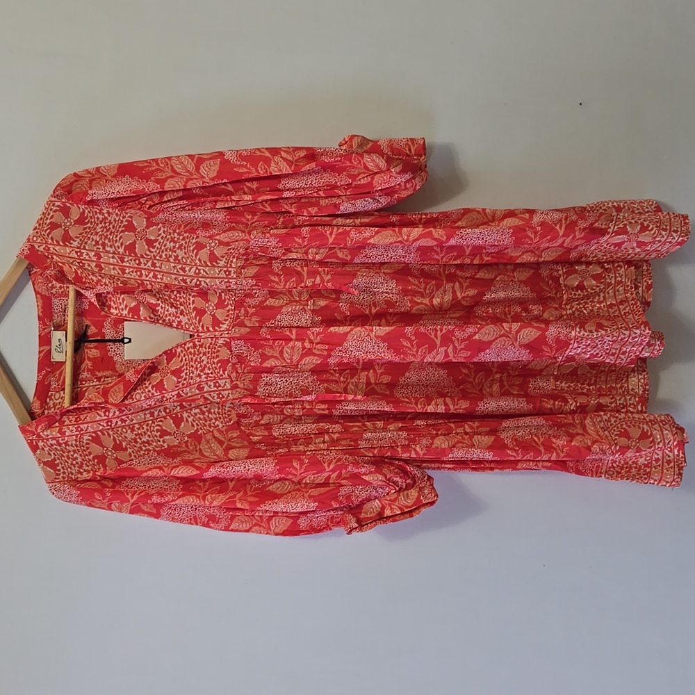 Elan Boho Floral Balloon Sleeve Mini Dress Size M Lightweight Beach Breezy - Picture 4 of 11